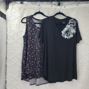 Lane Bryant Curved Hem Bundle of Two Shirts Black/Multicolored Size 14/16 Beachy